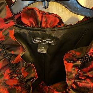 ruffled front red and black party dress